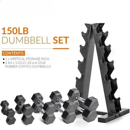 Dumbbells and Rack 150 lbs/ 68Kg