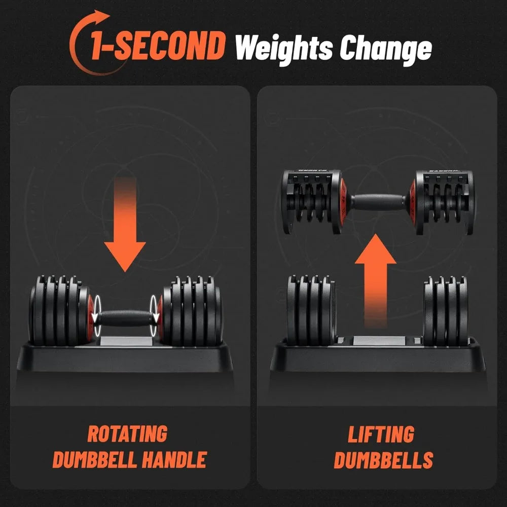 Pair of Adjustable Dumbbells up to 55Lbs-25Kg